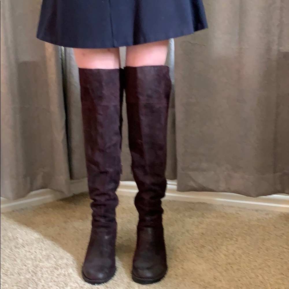 Born over the knee boots, in deep purple, size 8.5